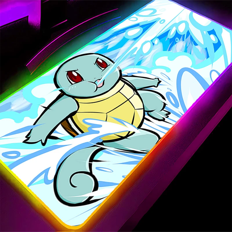 

Natural Rubber RGB Mouse Pad Locking Edge Gamer Desk mat Computer keyboard LED gaming Pokemon Squirtle carpet Backlight mousepad