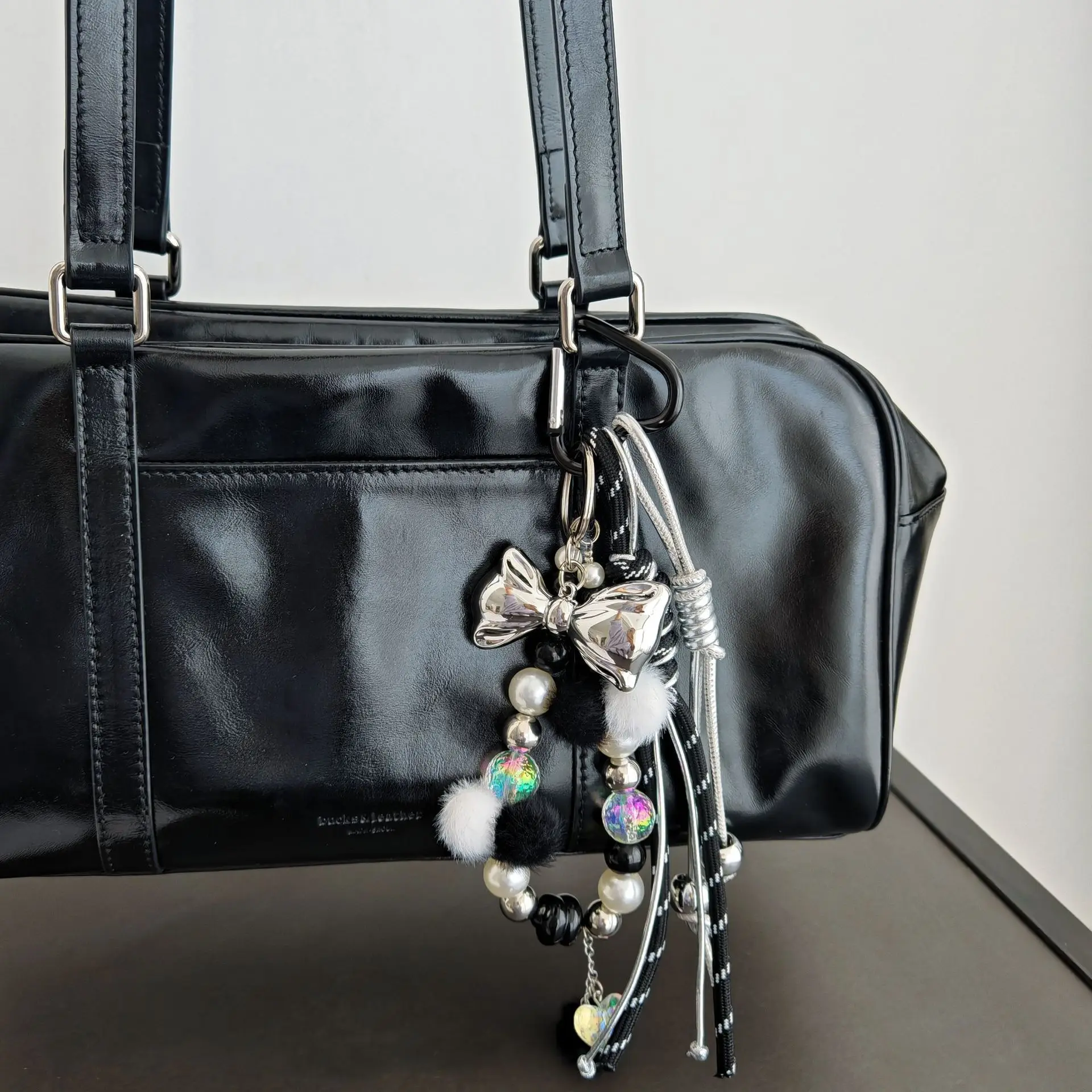 MIU Series Bag Hanging, Original Design High-end Sense Complex Pendant,  INS Metal Wind Bow Beaded Braided Rope Keychain