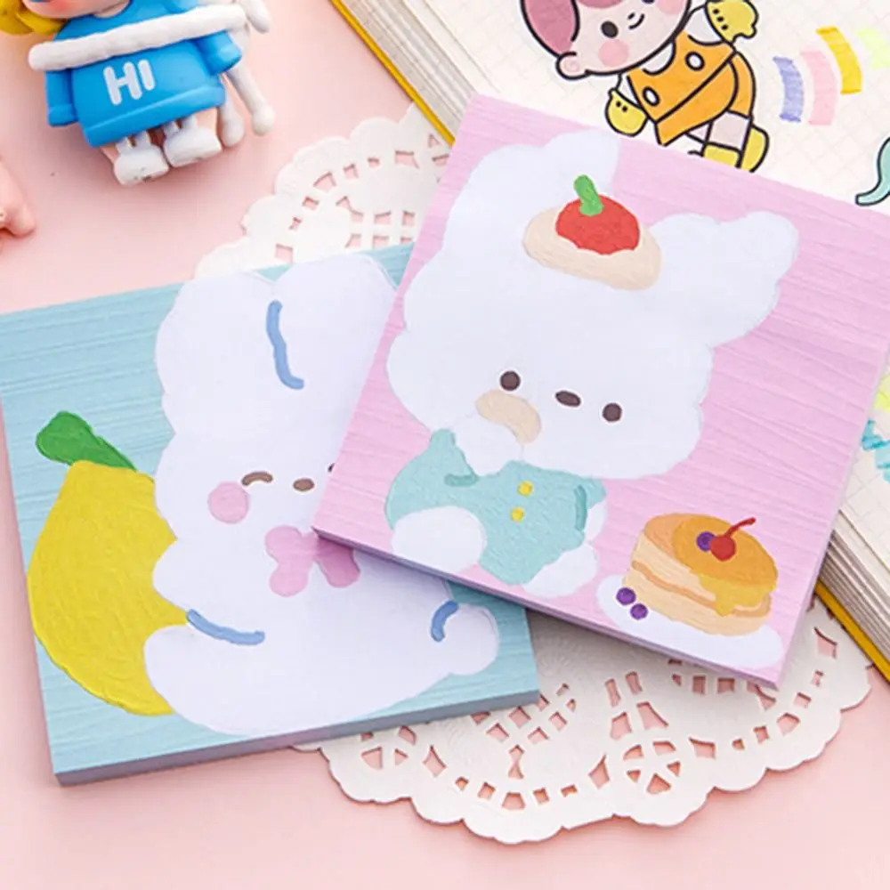 Notas pegajosas quadradas para estudantes, animais fofos, animais, pintura a óleo, Ins Cartoon Notepad Memo Pad durável, 80 folhas por pacote