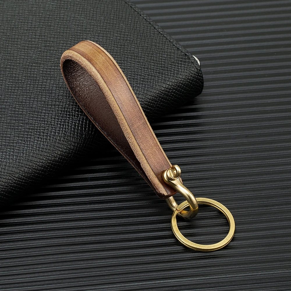 MKENDN Retro Leather Car Keychain Accessories Creative Brass Horseshoe Buckle Leather Wipe Color Pendant Keyring Lanyard Gifts