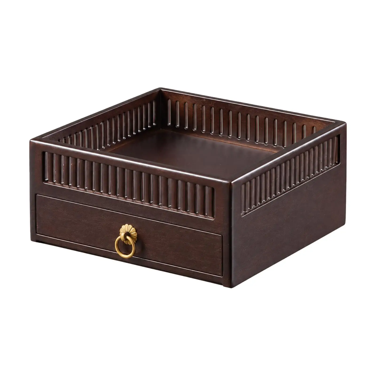 Natural Bamboo Tea Chest Storage Container with Drawer and Brass Accents for Tea Bags and Loose Leaves