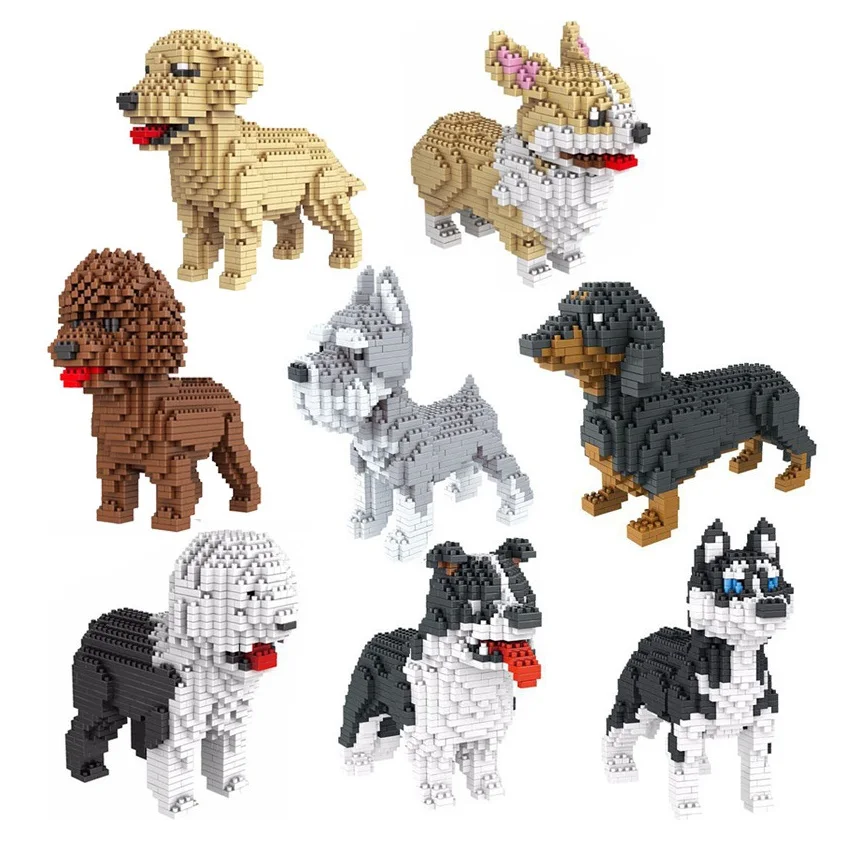 Assembly Mini Blocks Toys Animal Model Corgi Dog Dachshund Diamond Bricks Schnauzer Kids Gifts Girls Christmas Present Pet Shop