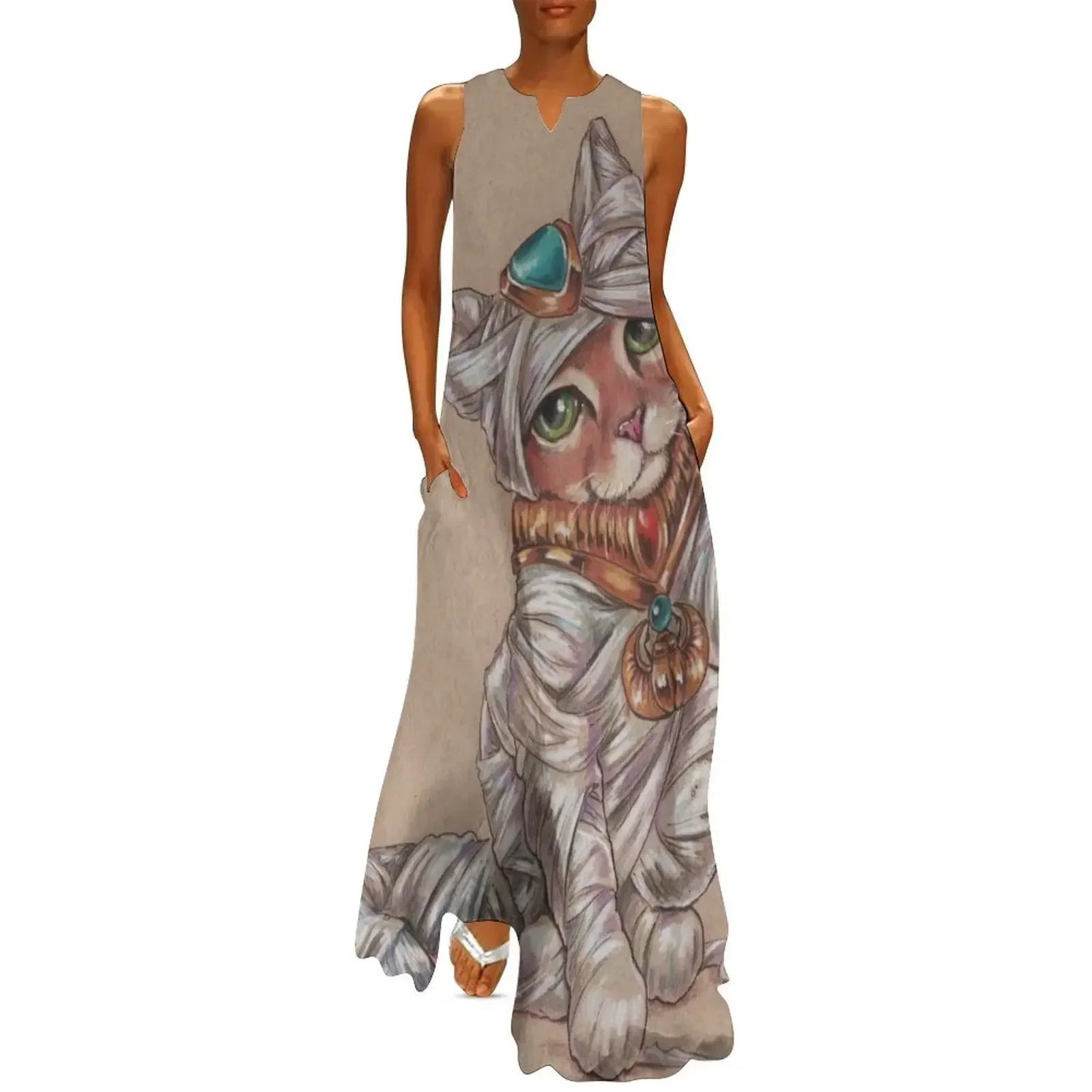 

Mummy Kitty Unwinds Long Dress Beachwear dress women's elegant loose dresses summer dress women 2025