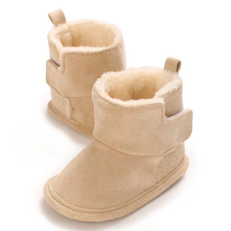 Winter Snow Boots for 0-1 Year Old Plush Faux Fur Collar Ankle High Soft Soled Warm Shoes Suitable for Beginners Baby Warm Footw