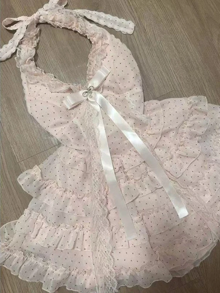 Sweet SAILOR COLLAR Slim ผู้หญิงชุดลูกไม้ Kawaii แขนสั้น Fluffy ชุดใหม่ Harajuku แฟชั่น Fairy เสื้อผ้าฤดูร้อน 2025