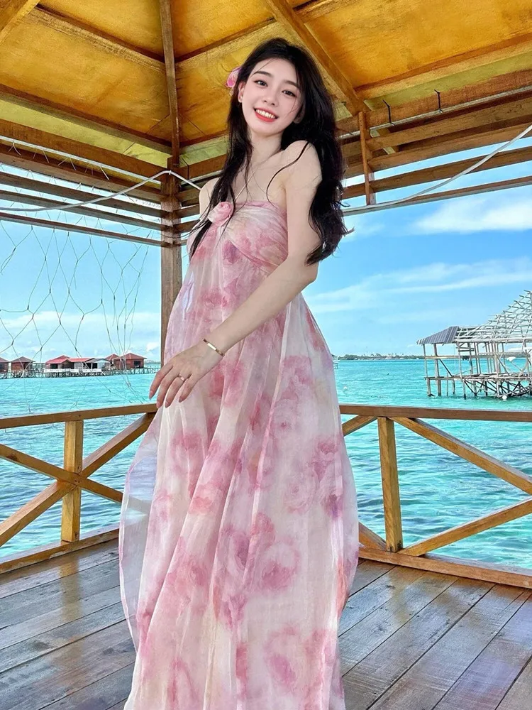 

Elegant Bohemian Floral Long Dress Women's Summer New Style Heavy Embroidery Neck Hanging Three Dimensional Atmosphere Dress