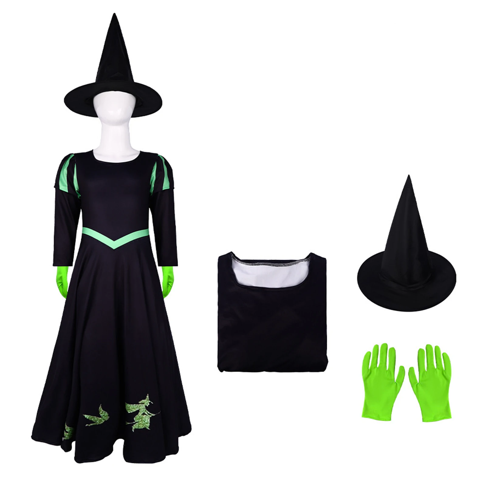 Wicked Elphaba Glinda Cosplay Costume for Kids Girls Adults  Pink Dress Suit black Dress with Hat for  Halloween Outfits