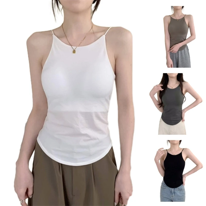 Women Sports Bras Summer Vests Sleeveless Shirt Casual Fitting Neck Top