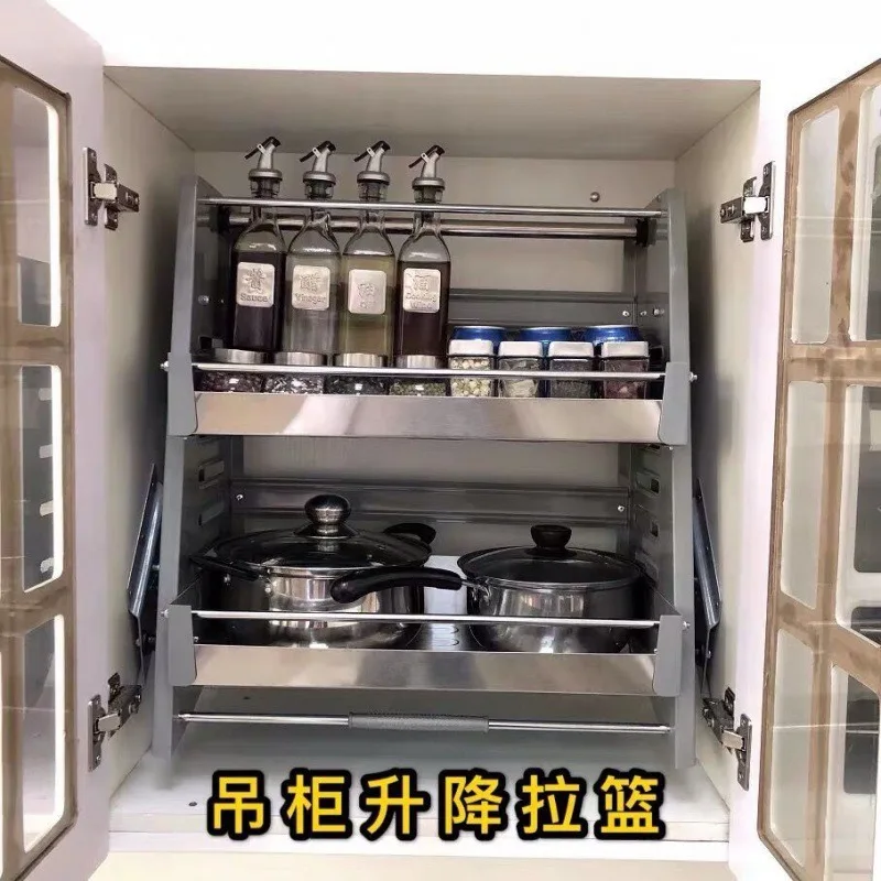 Hanging cabinet, lifting basket, wall stainless steel cabinet, lifting machine, kitchen basket, storage rack, seasoning storage