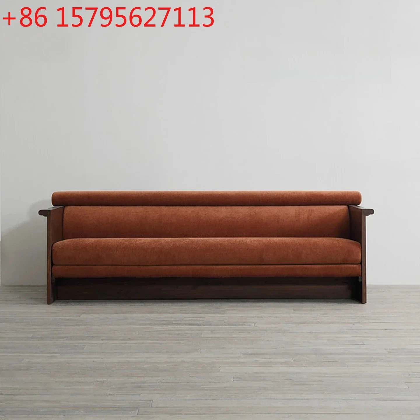 

Japanese Medieval Replica Solid Wood Fabric Sofa, Retro Designer Warm Velvet Solid Wood Sofa