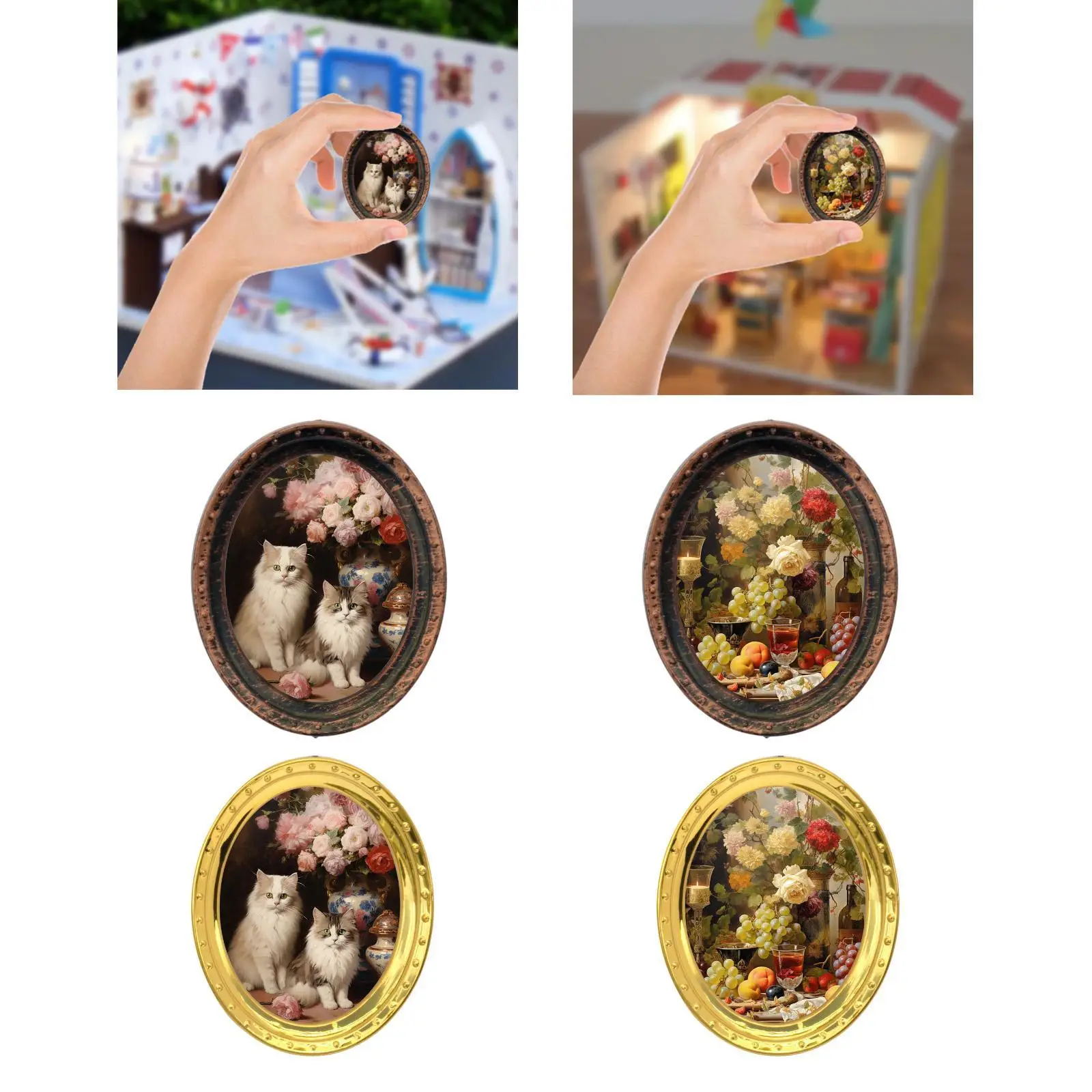 

Dollhouse Miniature Photo Frame, Stylish Accessories for Boys And Girls, Gift for Children, Vintage with Painting Print, 1