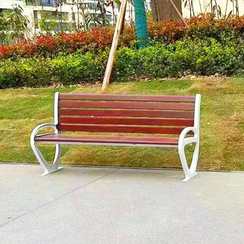 Chaise de parc d'extérieur en fonte d'aluminium, banc métallique de rue Commercial, endroit pittoresque communautaire, siège en bois anticorrosif, banc extérieur