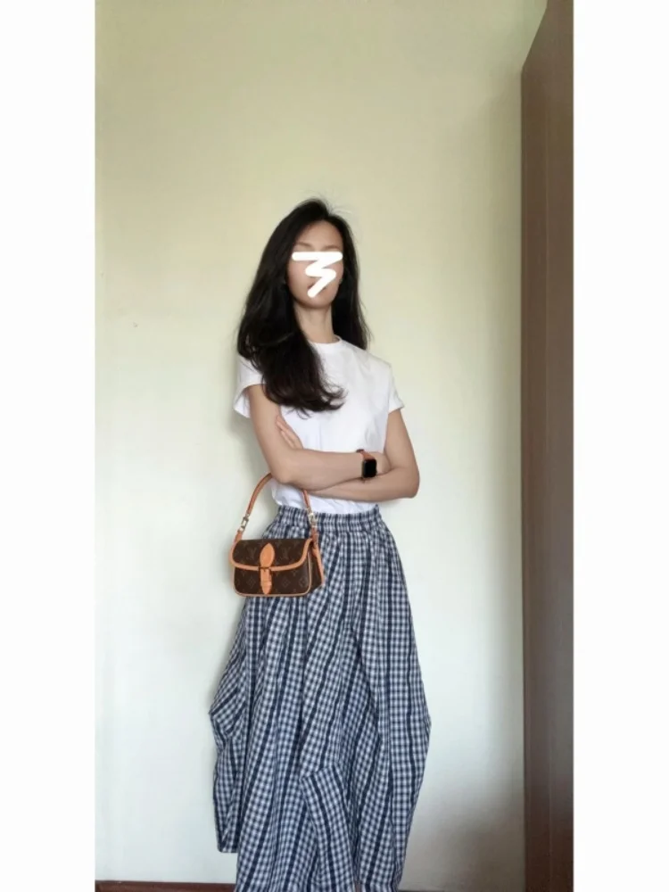 

Trendy f-length Skirt Women's Spring 2026 High-waist A-line Unique Unconal Plaid Casual Lightweight Faionable Lon...