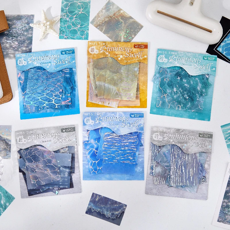 20 pcs Transparent Glistening Water Effect Collage Stickers, Creative Ornaments for Scrapbook Layout