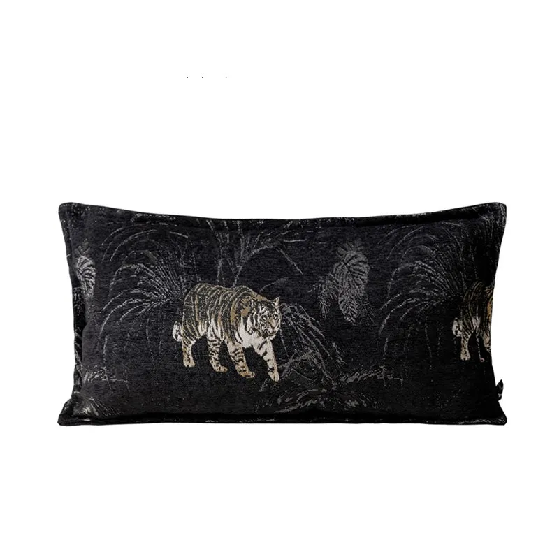 Leopard Chenille Cushion Cover Rectangle 30x60cm Pillowcase Shell For Sofa Bed Couch Home Decoration Light Luxury Vintage Black