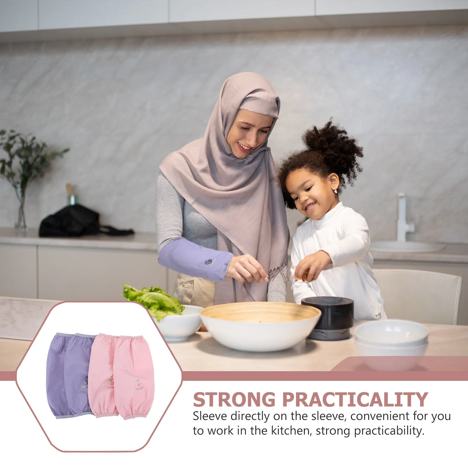Waterproof Kitchen Sleeves – 2 Pairs Soft Breathable Anti-Oil Cooking Sleeves with Cute Cartoon Design