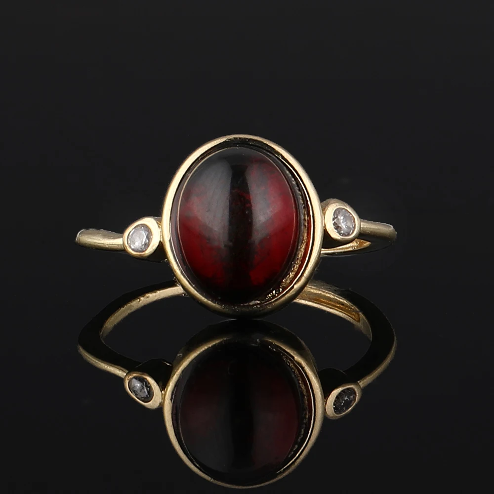 

1pc100% natural garnet Oval gemstone ring, suitable for women adjustable copper plated 925 silver ring for parties and gifts