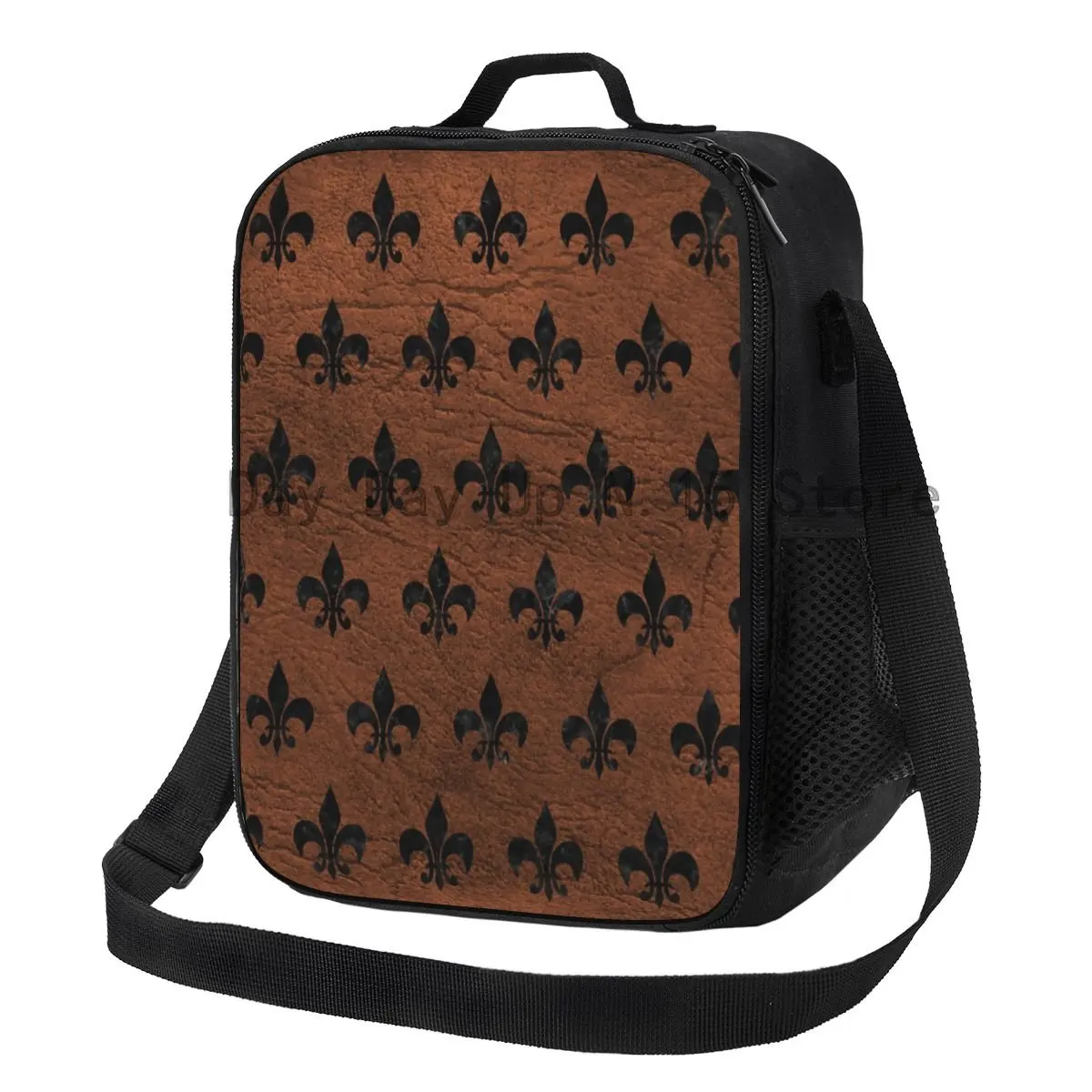 

Royal Black Marble Brown Fleur De Lis Insulated Lunch Bag Picnic Lily Flower Symbol Leakproof Cooler Thermal Lunch Box Women Kid