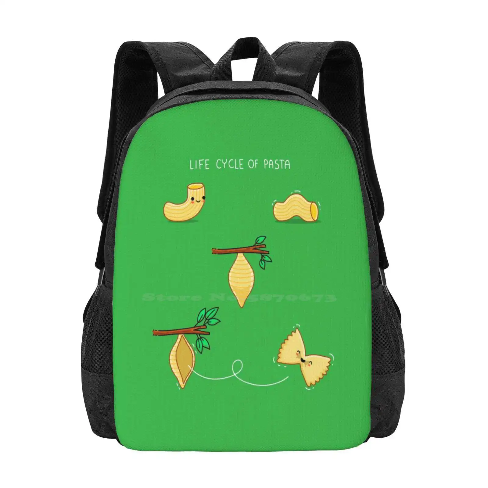 Life Cycle Of Pasta Large Capacity School Backpack Laptop Bags Italian Butterfly Adorable Cute Kawaii Wawawiwa Cacoon Funny