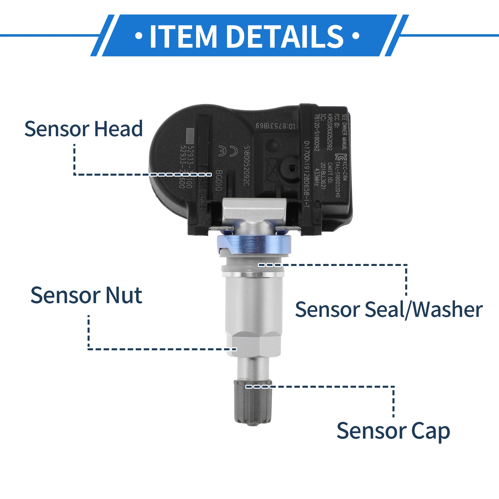 مستشعر ضغط الإطارات Motoforti مستشعر TPMS رقم 529332M600 لشركة Hyundai i30 (GD) 2014-2016
