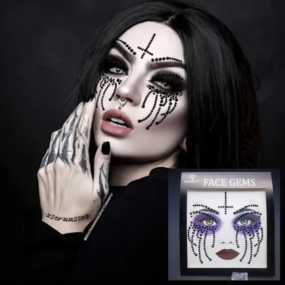 

3D смоляная наклейка для лица со стразами, красочная блестящая поддельная татуировка на Хэллоуин, декор на Хэллоуин, клоун, макияж, ювелирные изделия, наклейка на лицо