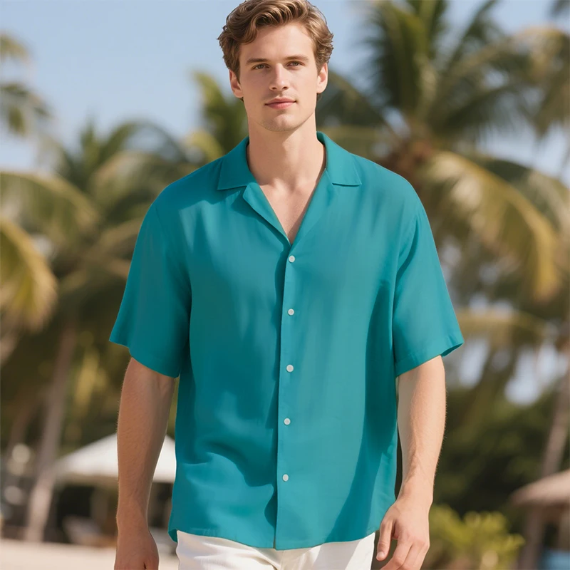 

Summer New Men's Casual Short Sleeve Shirts Fashion Trend Solid Color Lapel Shirt Jacquard Short Sleeve Sports Button Shirt Tops