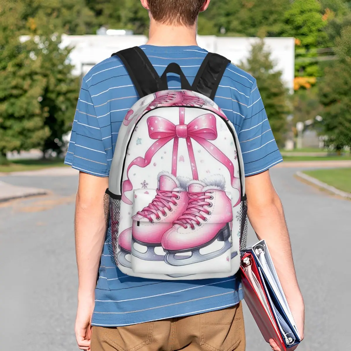 Pink Ice-Skating Skates Backpack Student BookBag Kids School Bag Computer Shoulder Bags for Boys Girls