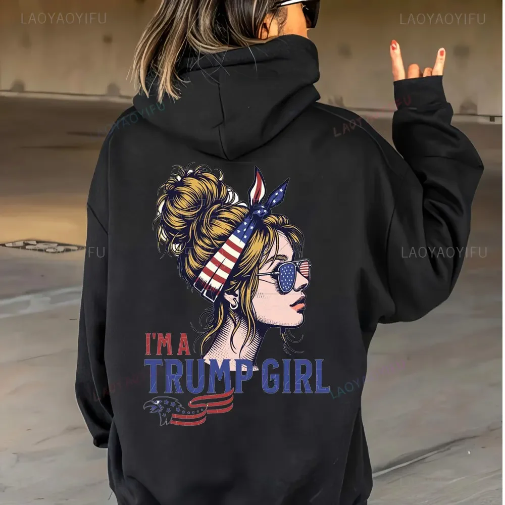 Funny I'm Trump Girl Drop Shoulder Sweatshirt Trump Inauguration Day January 20TH 2025 Hoodie Loose Women Hooded Celebrate Hoody