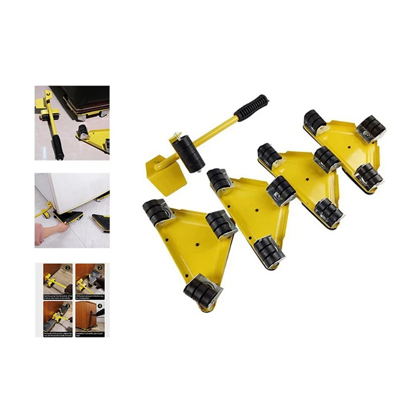 5Pcs/Set Heavy Duty Furniture Lifter Furniture Mover Triangle Moving Sliders Up To 400KG Wheel Trolley