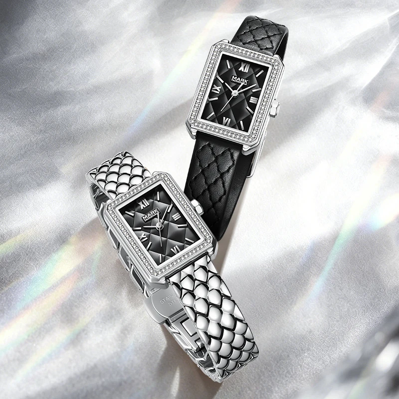 Mark Fairwhale 2026 elegant & exquisite Watches for women Casual Quilted strap dial diamond-encrusted bezel for Lady's gift