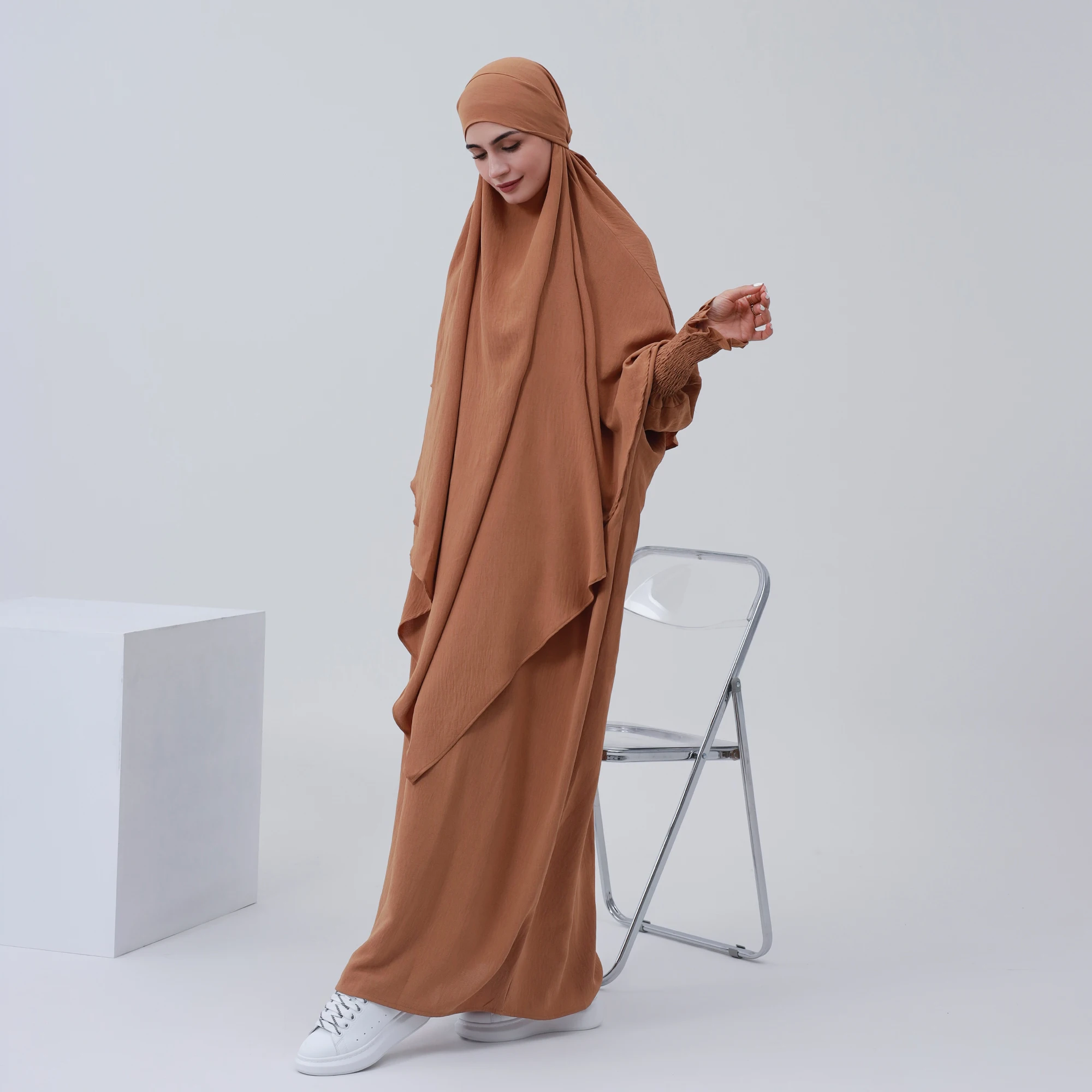 Imagem -04 - Khimar Hijab Extra Longo para Mulher Muçulmana Tecido Enrugado Véu Turco de Dubai Headwear Turco Roupas de Oração Islâmica Lenço Hijabi sem Vestido