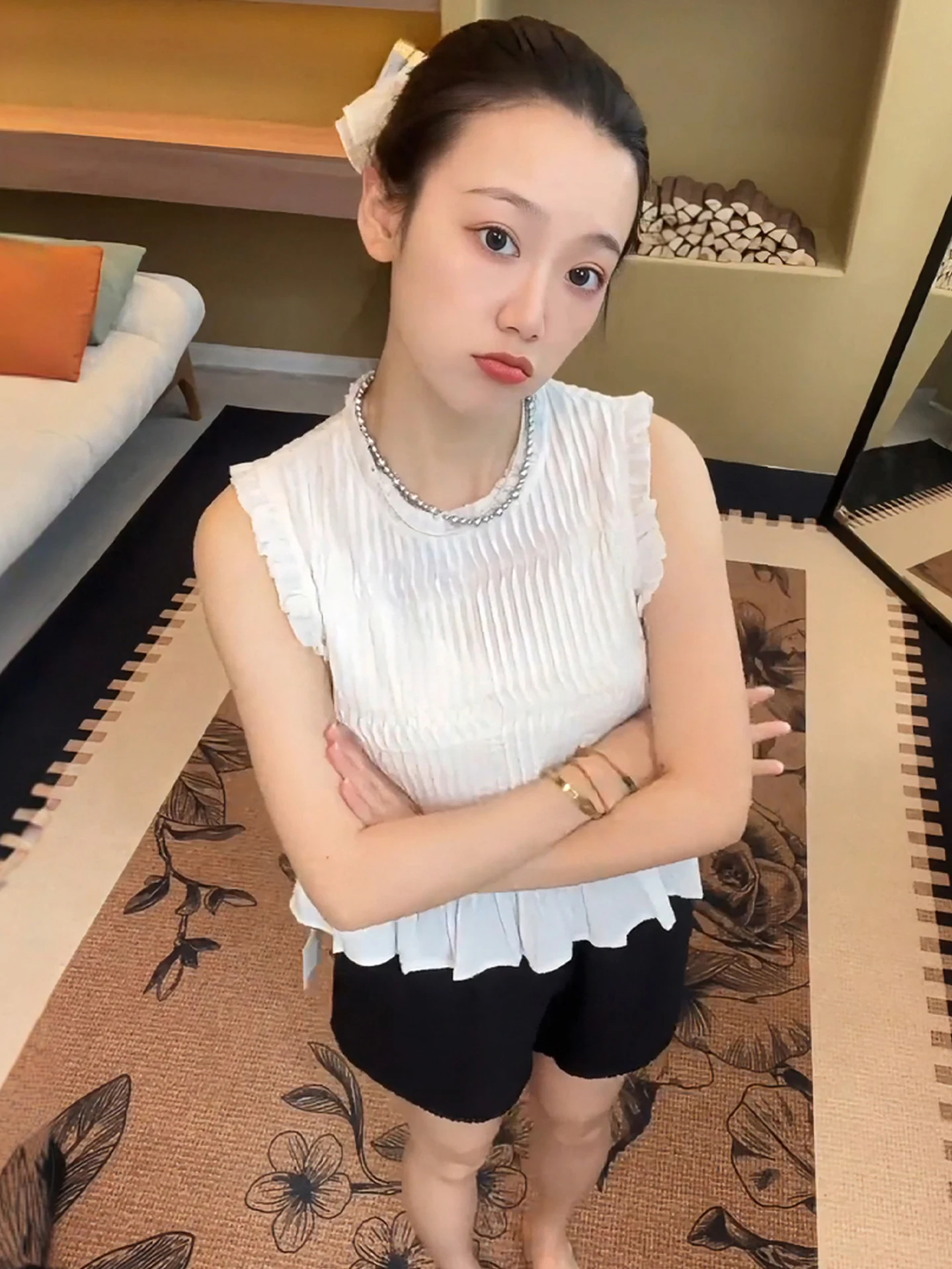 

Лето 2025 г., уникальная красивая облегающая кукла irt, женский круглый воротник-стойка из тонкого материала, однотонный топ