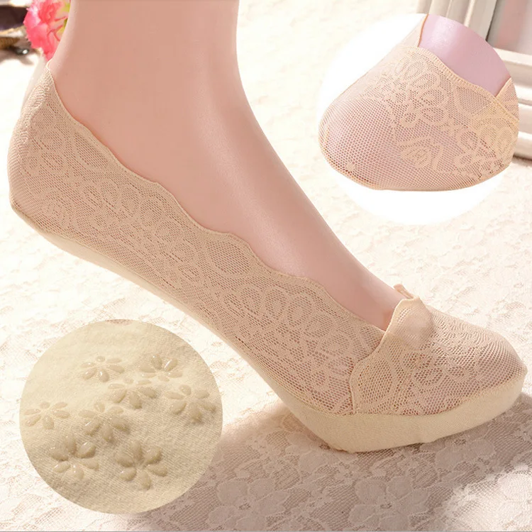 5 pares de calcetines de verano a la moda para mujeres y niñas, calcetines cortos de encaje con flores, calcetines tobilleros invisibles antideslizantes, nuevos