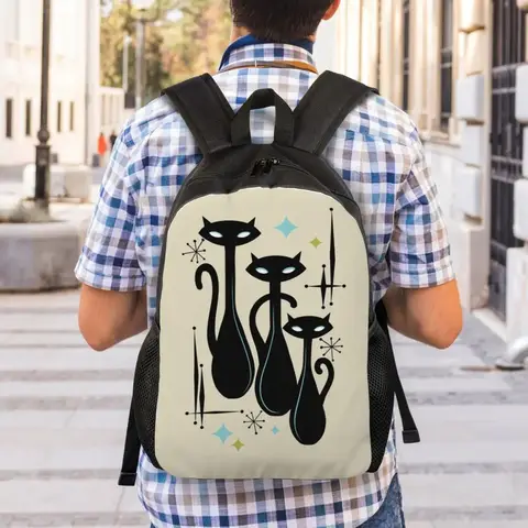 Anpassad Modern Meows Atomic Age Svart Kitschy Cats Ryggsäck Dam Herr Grundläggande Bokväska för College Skolväskor 8 best sales atomkatt - №7