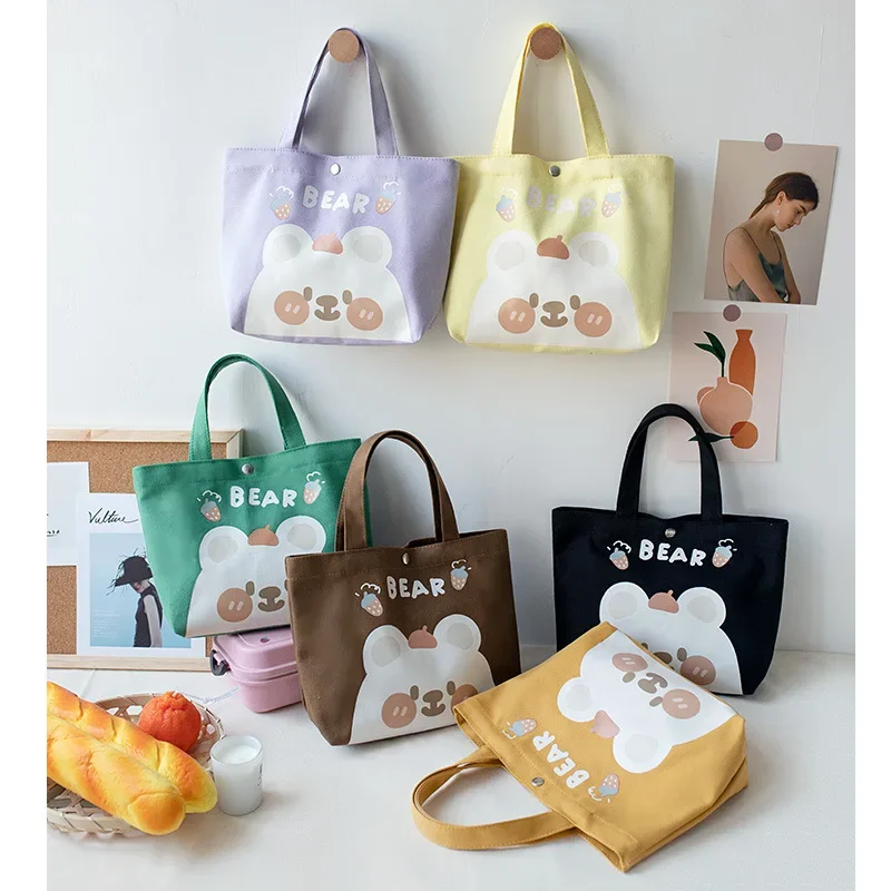 New Canvas Handbag Female Student Lunch Box Convenience Bag Work Handbag Korean Version Small Cloth Bag Bolsa Termica Lonchera