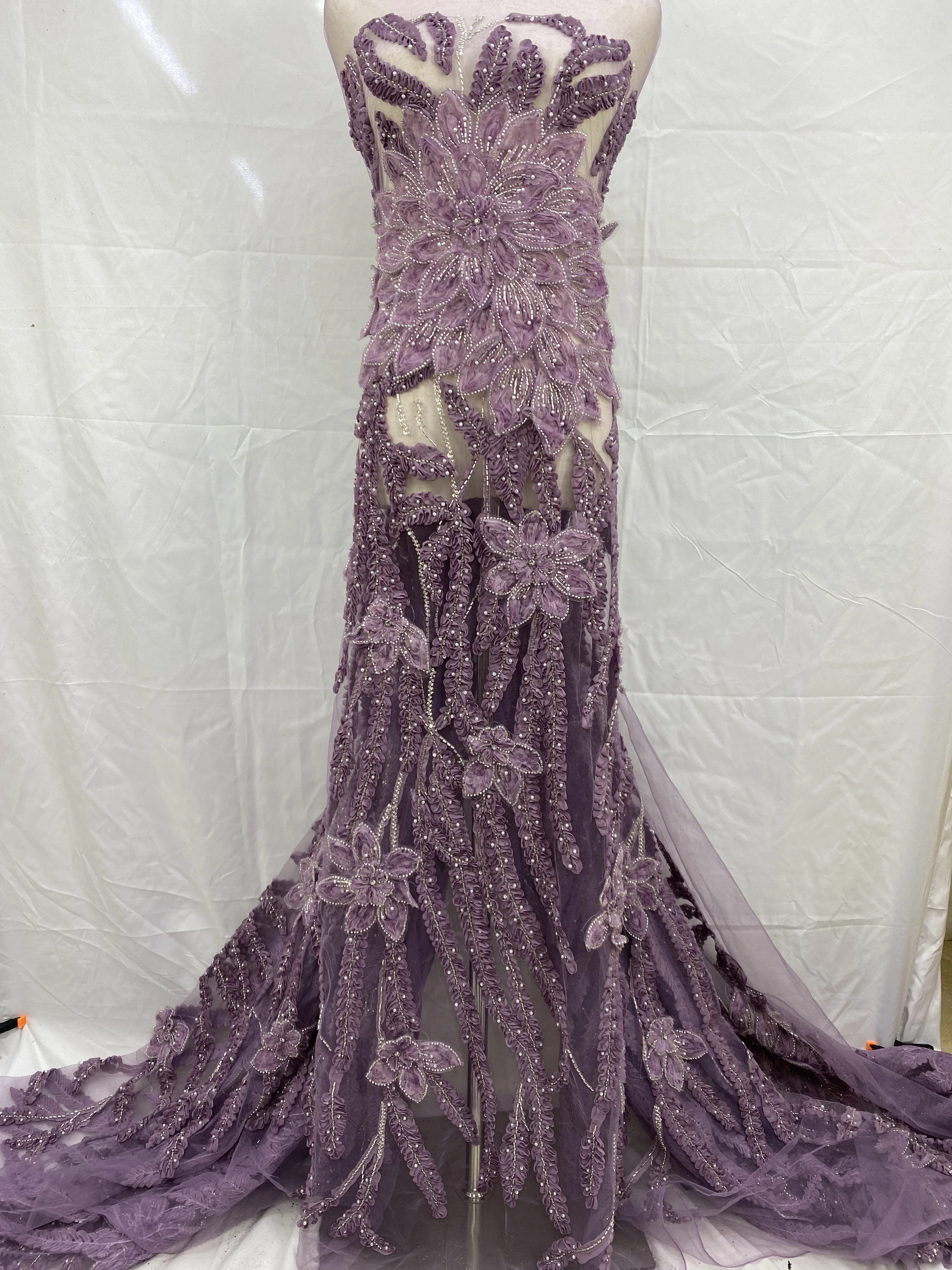 قماش دانتيل ثلاثي الأبعاد مطرز أفريقي 5 ياردات 2025 جودة عالية فرنسي نيجيري شبكي ترتر دانتيل لخياطة فستان حفلات الزفاف