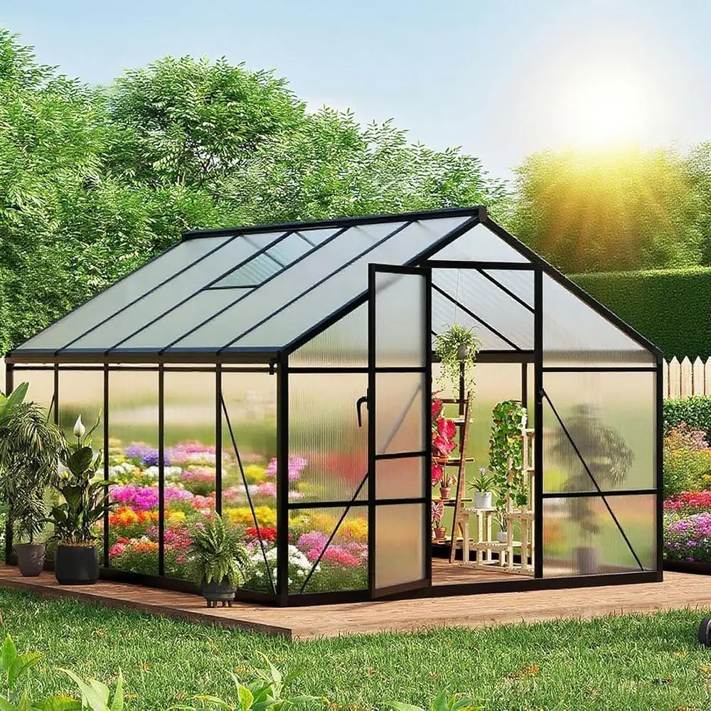 

Durable 8x10 Outdoor Poly Greenhouse with Lockable Door, Adjustable Vent, and Anchors for Patio and Garden Use