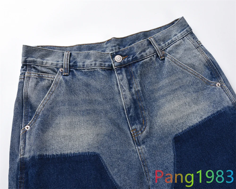 Summer Style Blue Splicing Denim Shorts Men Women Fashionable Versatile Shorts