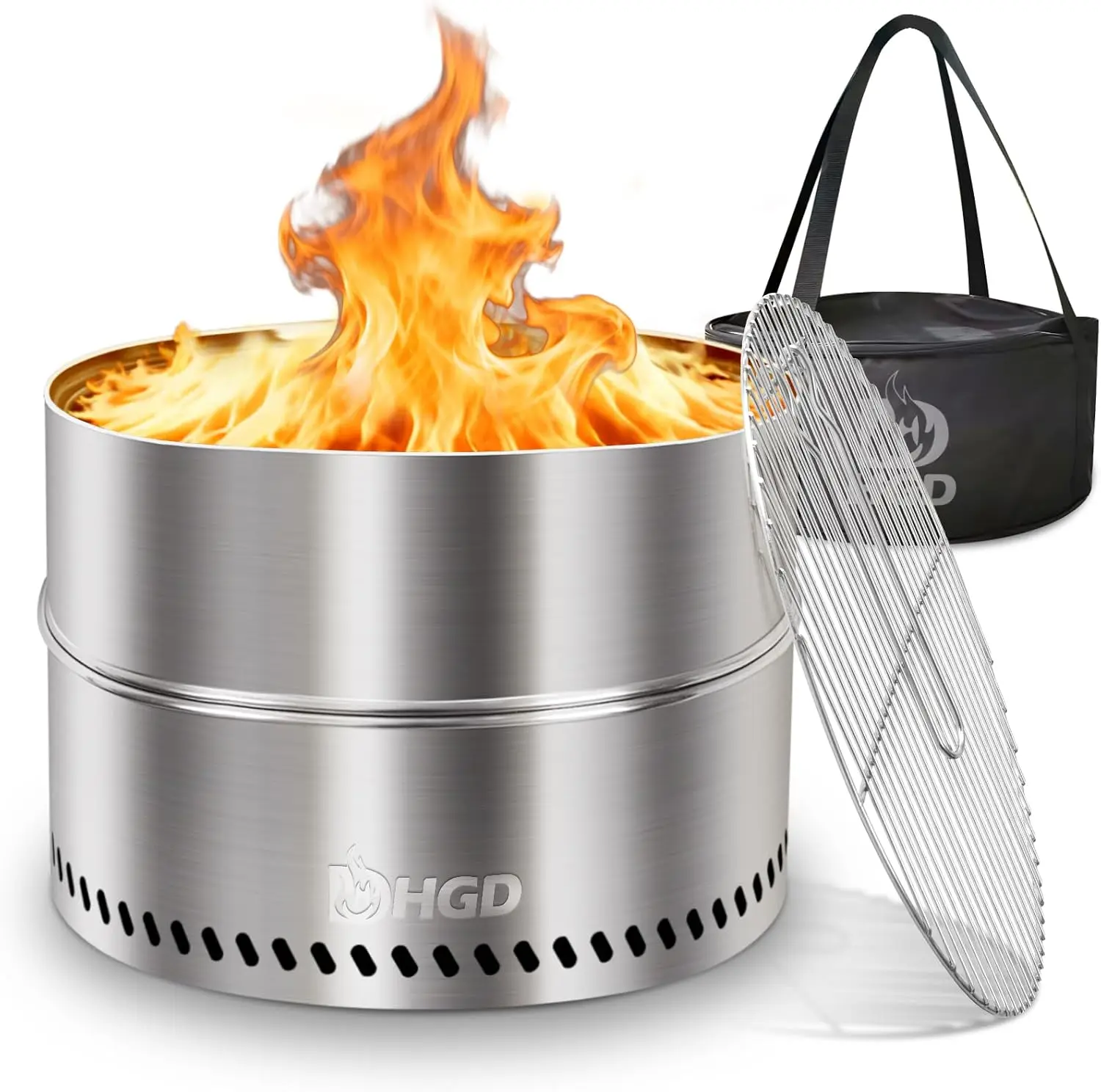 HGD 20 inch Smokeless Firepit Outdoor, Portable Smokeless Fire Pit for Camping with Travel Bag, Stainless Steel Wood Burning Sto
