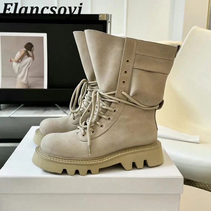 

Spring Autumn Retro British Style Mid Calf Boots Women Thick Bottom Height Increasing Strap Short Boots Versatile Work Boots