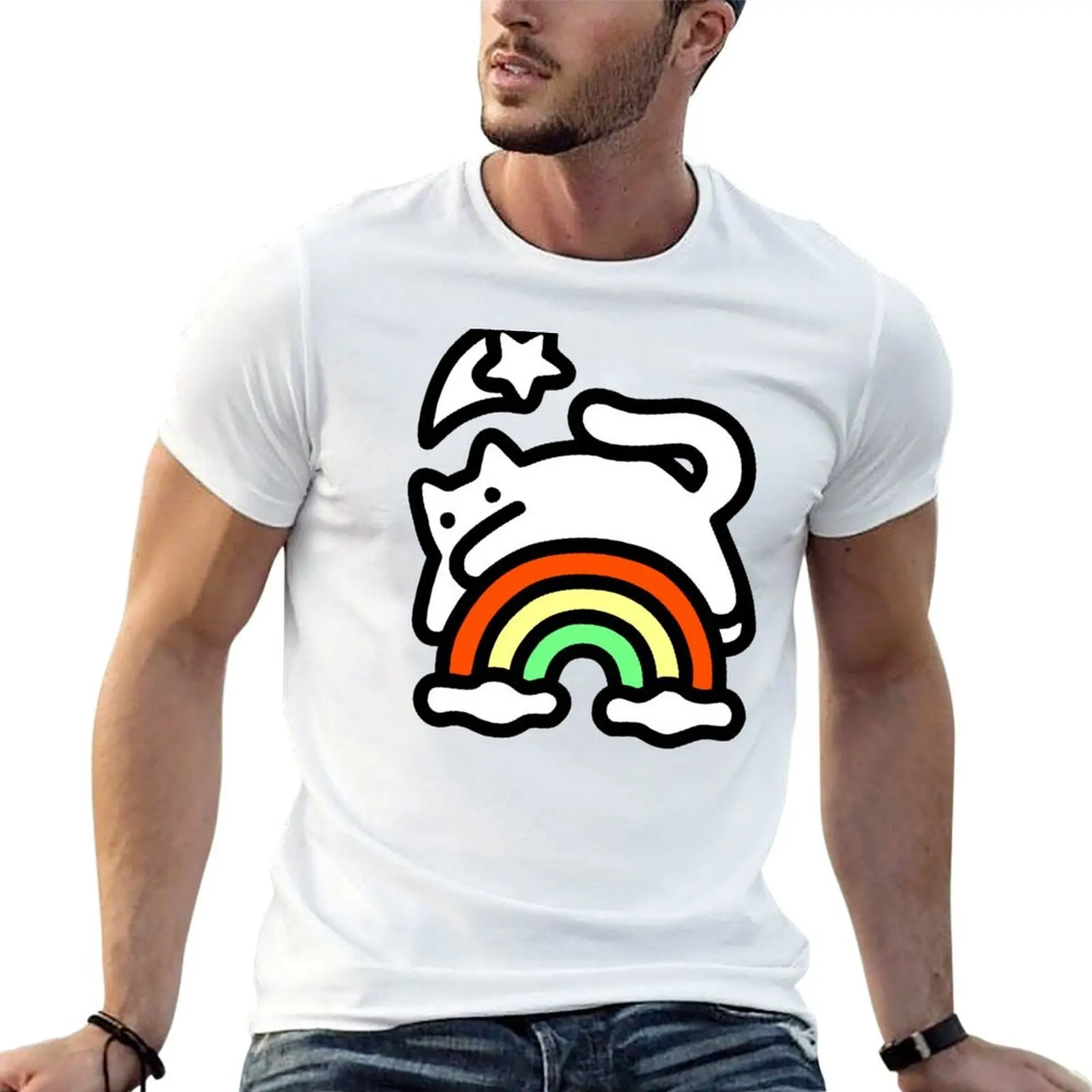 

Rainbow Cat T-Shirt man t shirt cotton t shirts for man pack cotton T-Shirt