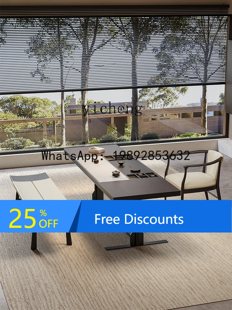 

Chair tea table light luxury modern simplicity integrated embedded office high sense new Chinese solid wood tea table