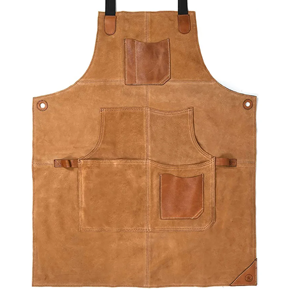 doublesided velvet apron with adjustable straps multiple pockets and PU leather contrast color for work tasks 1pcs
