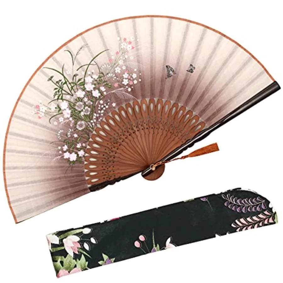 Folding Hand Fan for Women - Foldable Chinee Japanee Vintage Linen Fabric Fan - for Hot Flah, Dance, Performance, Decoration, P