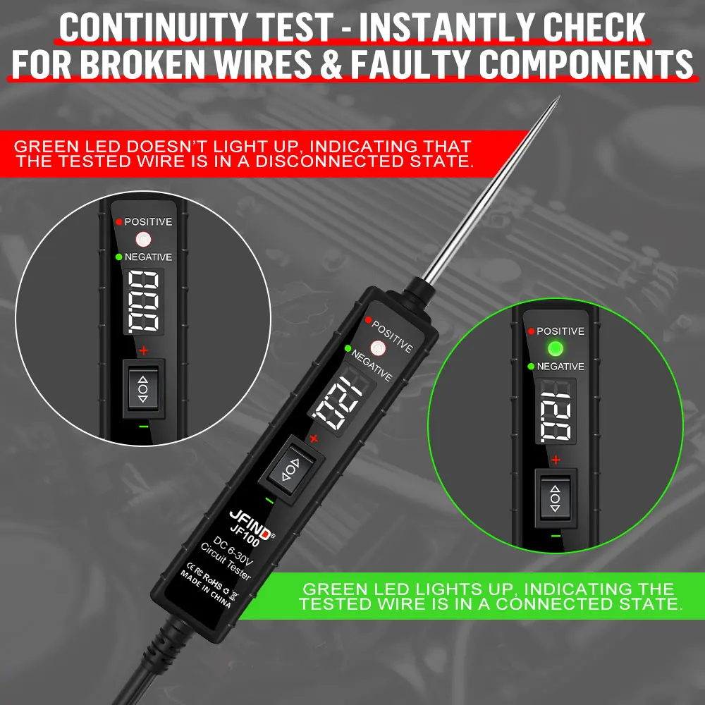 سيارة جهاز فحص الدائرة الكهربائية 6 فولت-30 فولت السيارات متعددة الوظائف القيادة اختبار سيارة جهاز قياس الجهد الكهربائي مسبار الطاقة لشاحنة موتو سيارة