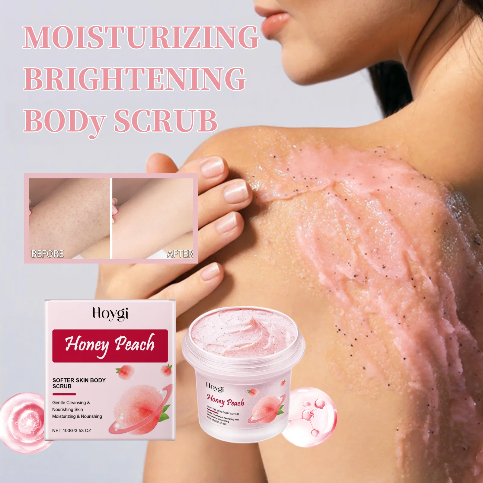 

Hoygi Honey Peach Hydrating Glow Body Scrub with Lemon & Papaya Fruit Extracts Gentle Exfoliating Polish Smoothing Skin Care