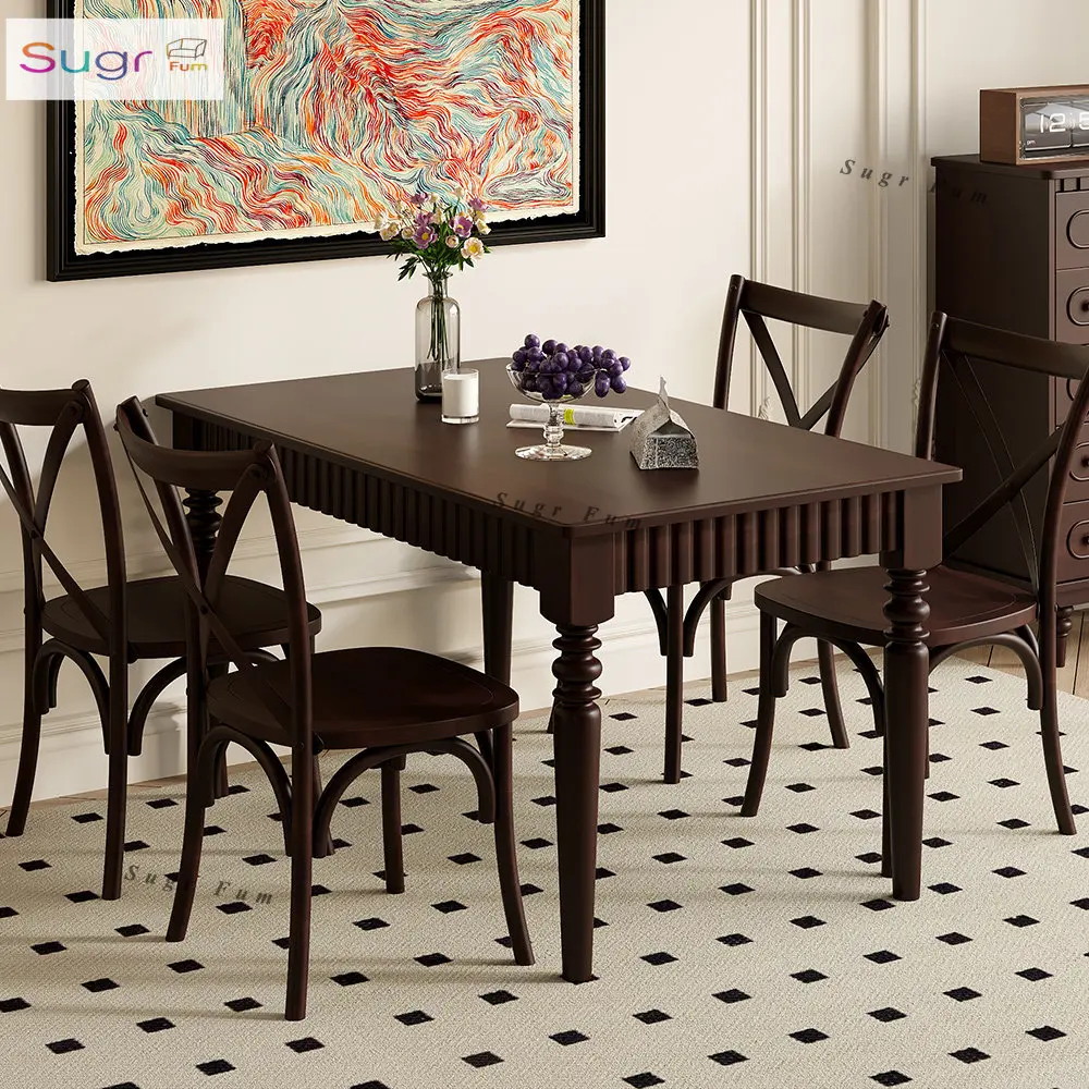 Pure solid wood dining table and chair combination home restaurant rectangular light luxury retro style simple dining table