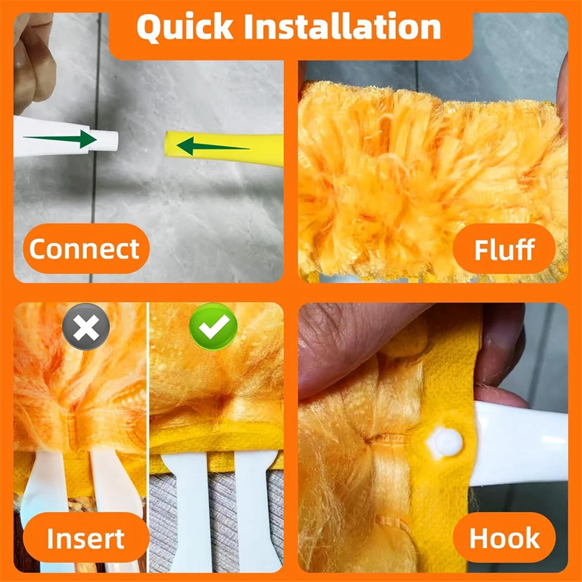 Paquete de 30 recambios de 360 plumeros para plumeros Swiffer, kit de plumero de servicio, recambios de plumeros desechables con 1 mango naranja amarillo E
