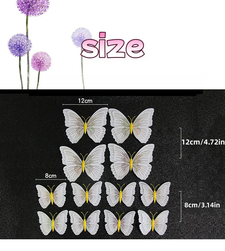 12Pcs/lot Ambilight Double Layer 3D Butterfly Wall Stickers Wedding Decoration Room Butterflies Decor Fridge Magnet Art Decals