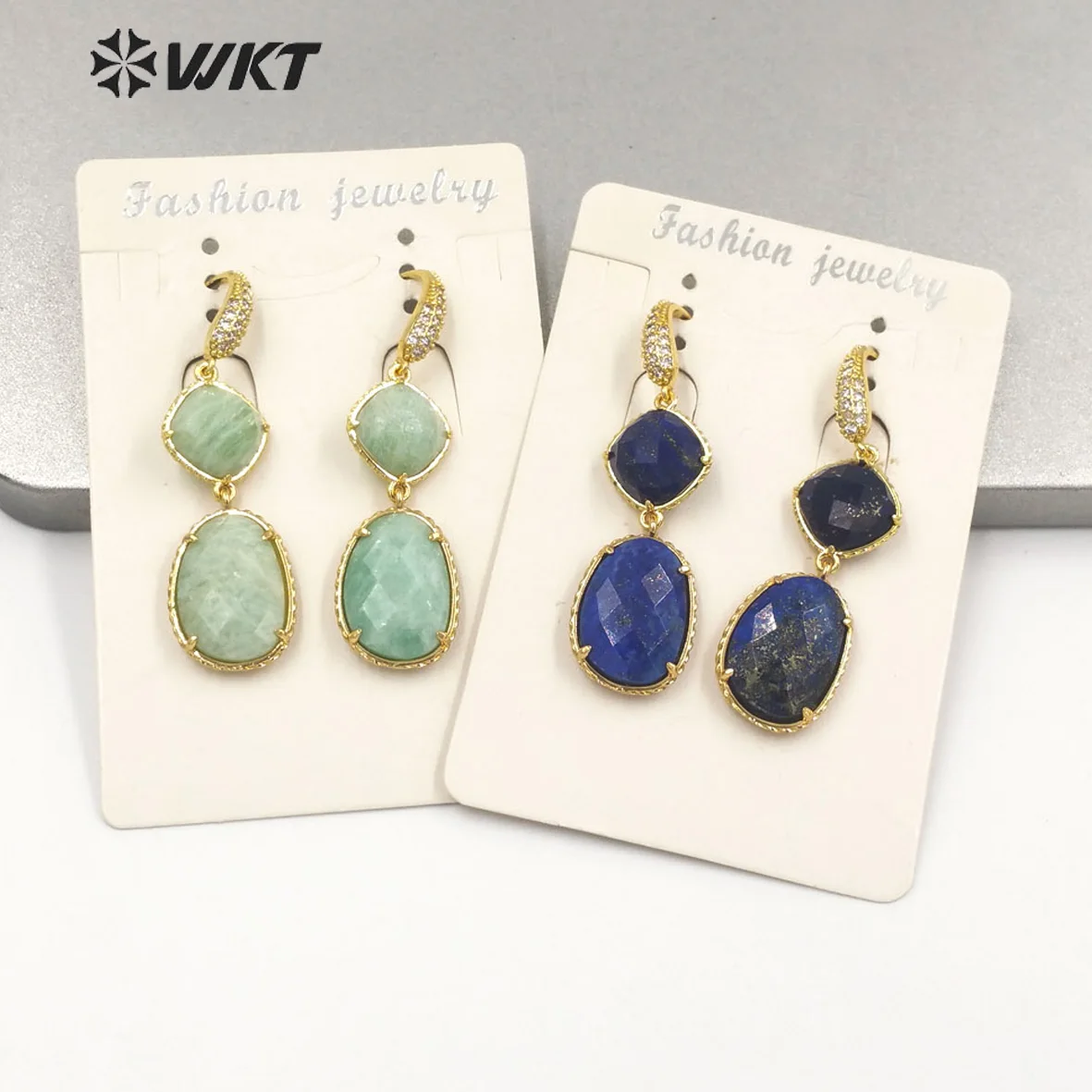 WT-E687 Delicate Retro Party Natural Colored Gemstone With 18k Gold-Plate Earrings Party Gift Trendy Decorated